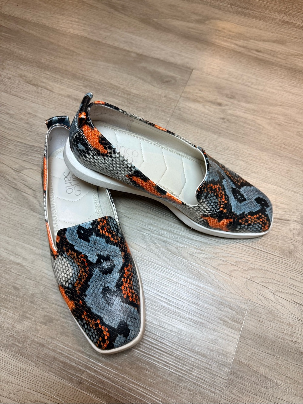 Franco Sarto Boston Snake Print Slip On Sneakers Blue Orange Size 6M